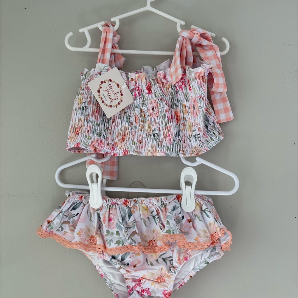 NWT Cheeky Plum Kids Bikini - Pink and Orange Floral